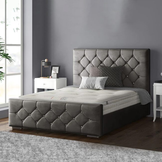 Bristol Diamonds Design Velvet Tufted Bed