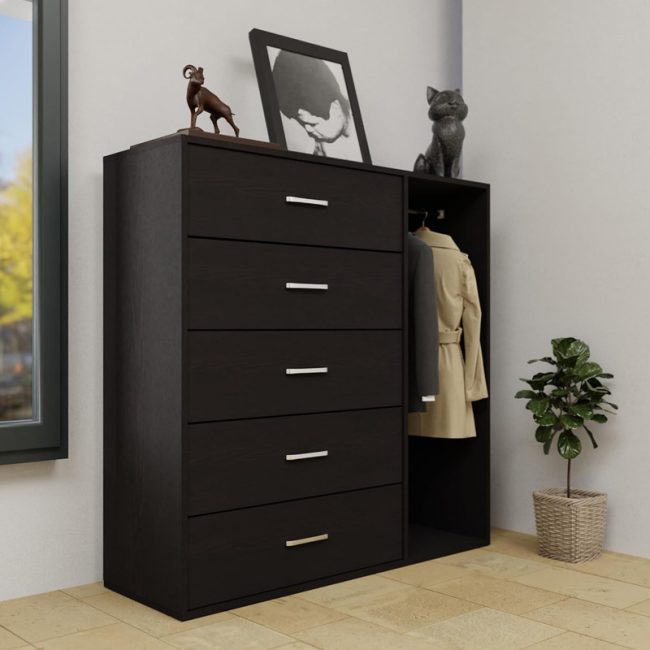 Chest of 5 Drawers with Cloth Hanger for Storage