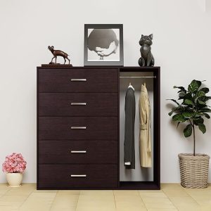 Chest of 5 Drawers with Cloth Hanger for Storage