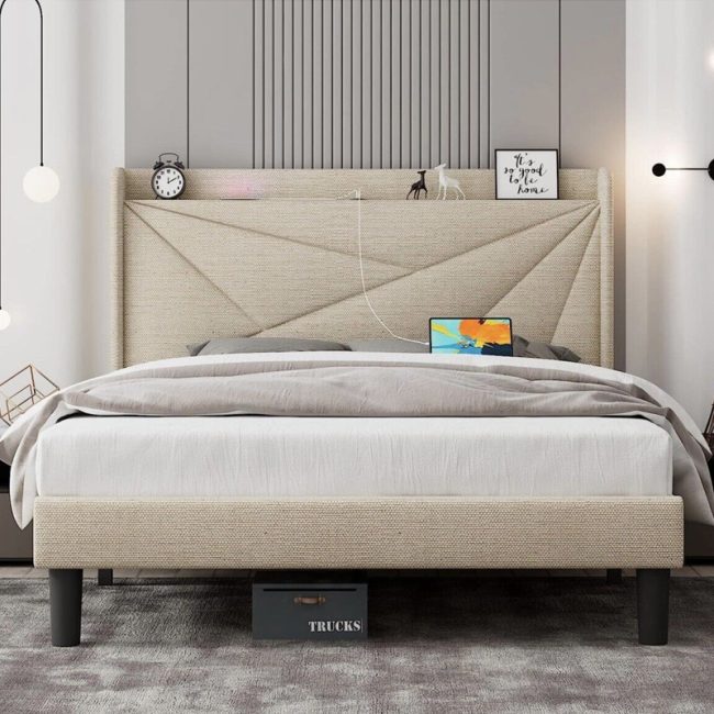 Contemporary Design Upholstered Platform Bed