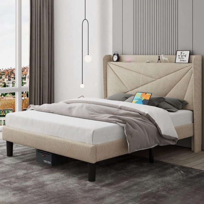 Contemporary Design Upholstered Platform Bed