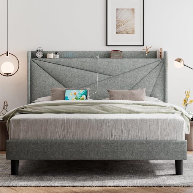 Contemporary Design Upholstered Platform Bed