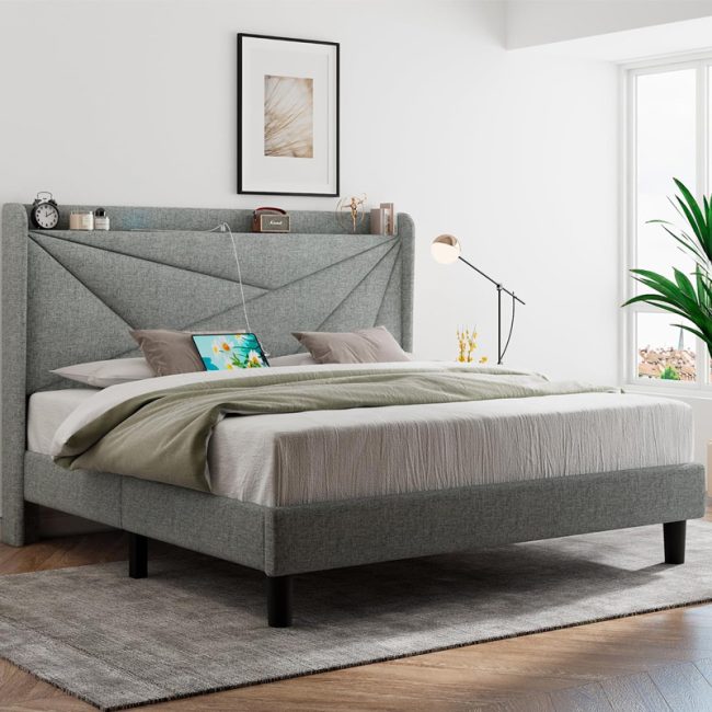 Contemporary Design Upholstered Platform Bed