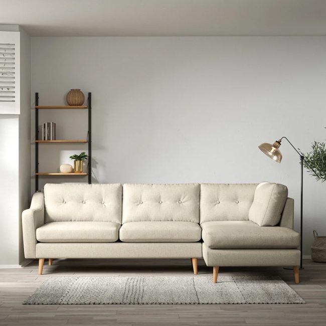 Curve Buttoned Soft linen Sofa with Chaise