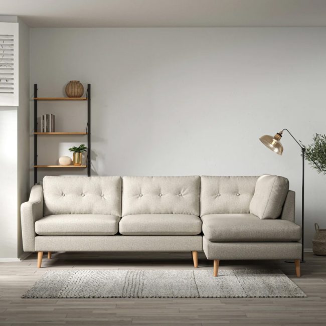 Curve Buttoned Soft linen Sofa with Chaise