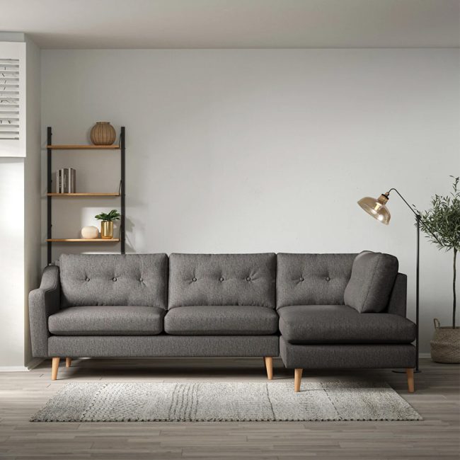 Curve Buttoned Soft linen Sofa with Chaise