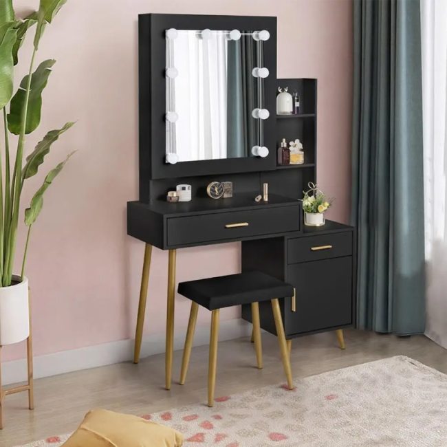 Dressing Table Set with Drawers and Mirror