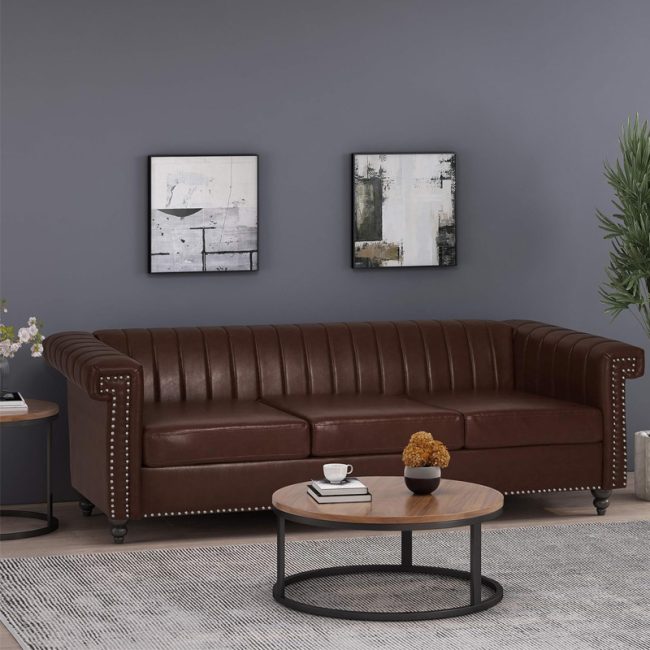 Drury Channel Stitch 3 Seater Nailhead Couch