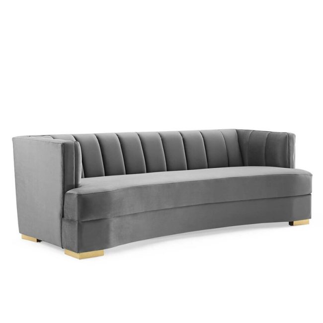 Elegance Channel Tufted Velvet Curved Sofa