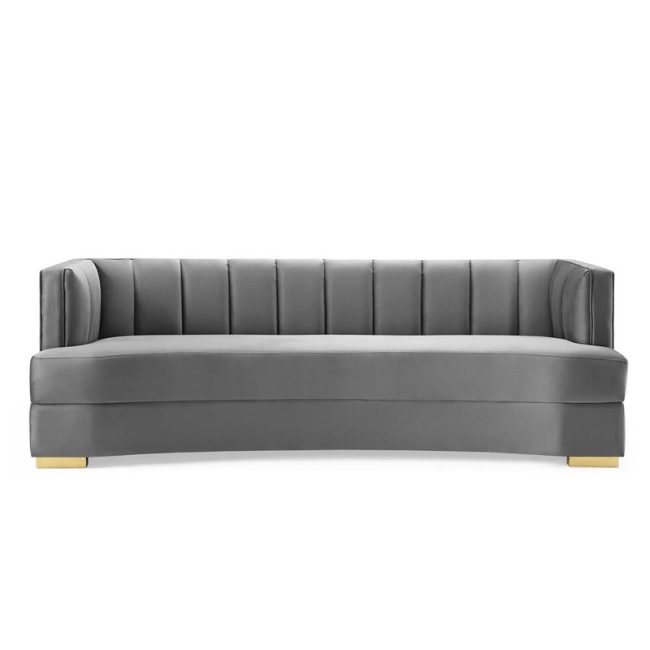 Elegance Channel Tufted Velvet Curved Sofa