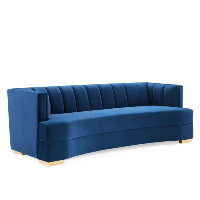 Elegance Channel Tufted Velvet Curved Sofa