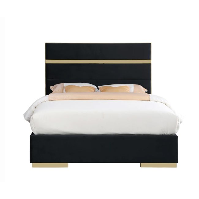 Luxury Velvet Ottoman Bed with Golden Finish