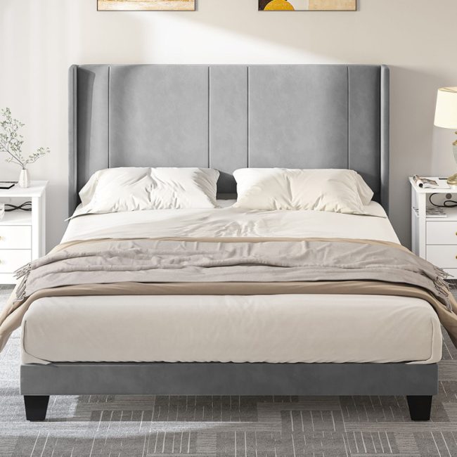 Elegant Design Wingback Headboard Bed