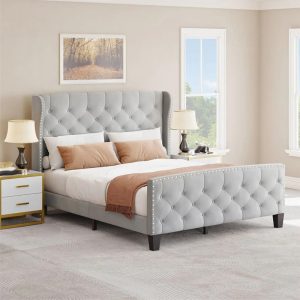 Shop today Elegant Wingback Velvet Tufted Headboard Bed