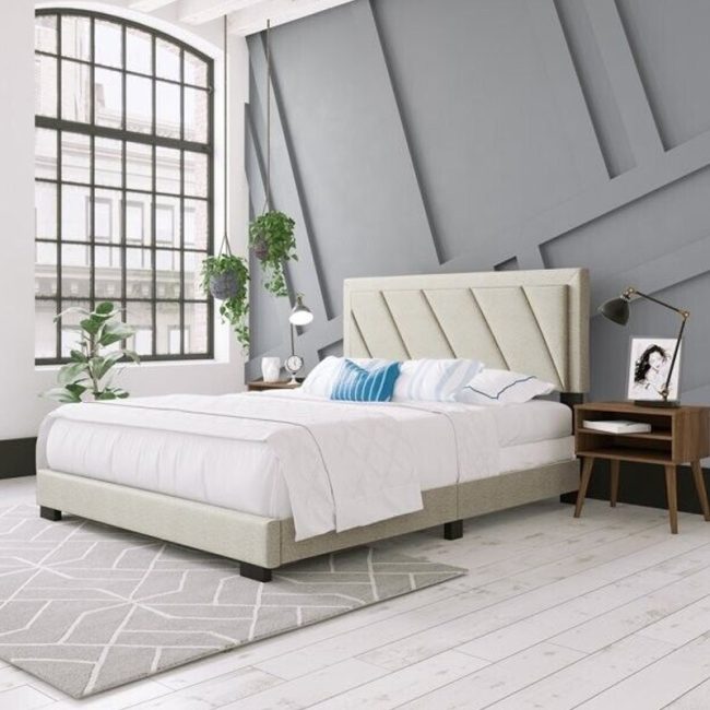 Geometric Design Wingback Headboard Bed