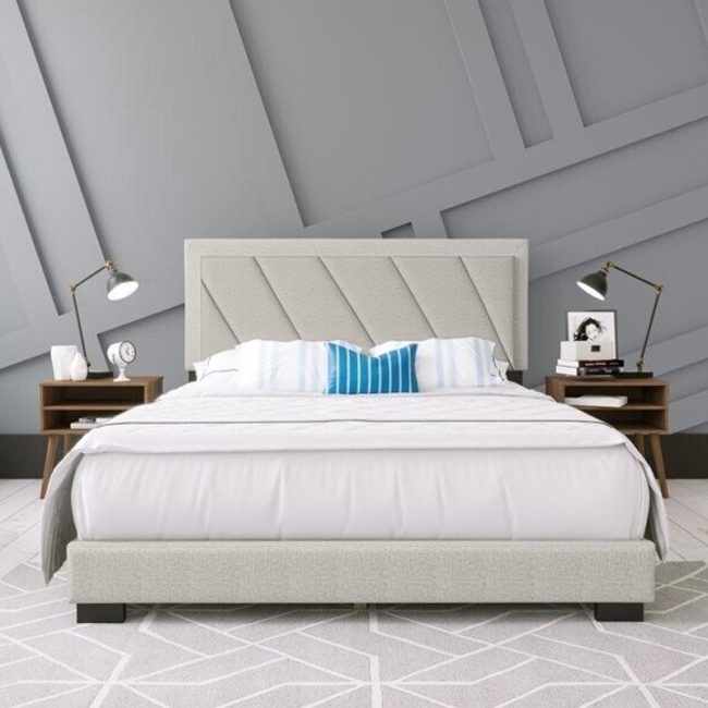 Geometric Design Wingback Headboard Bed