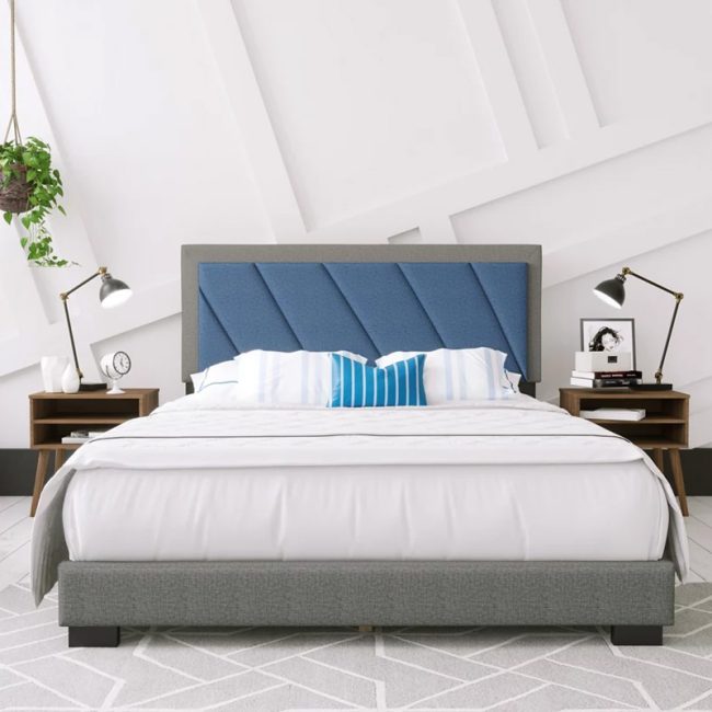 Geometric Design Wingback Headboard Bed