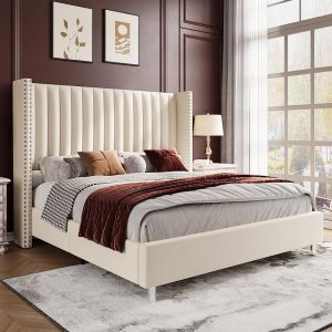 Shop Now King Platform Bed Frame with Wingback Headboard