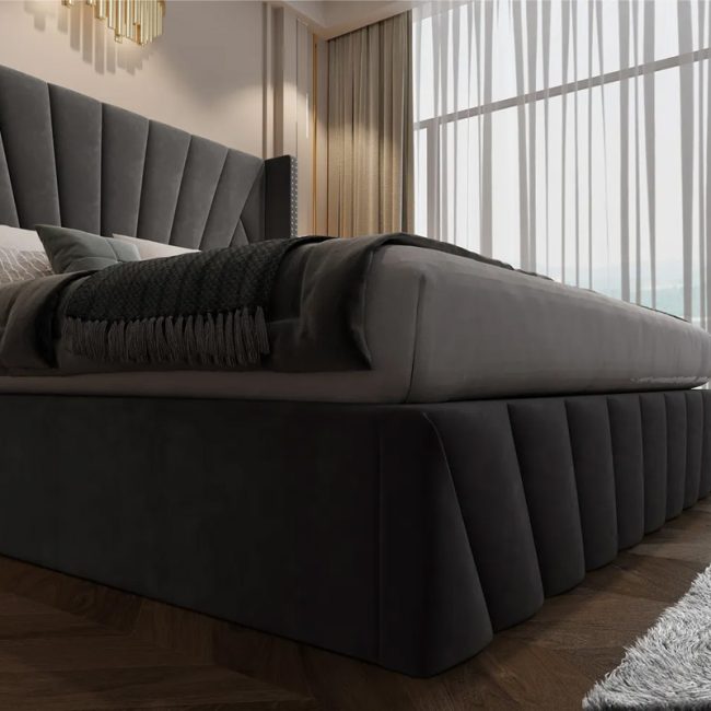 Luxury Grey Velvet Bed Engineered Wood