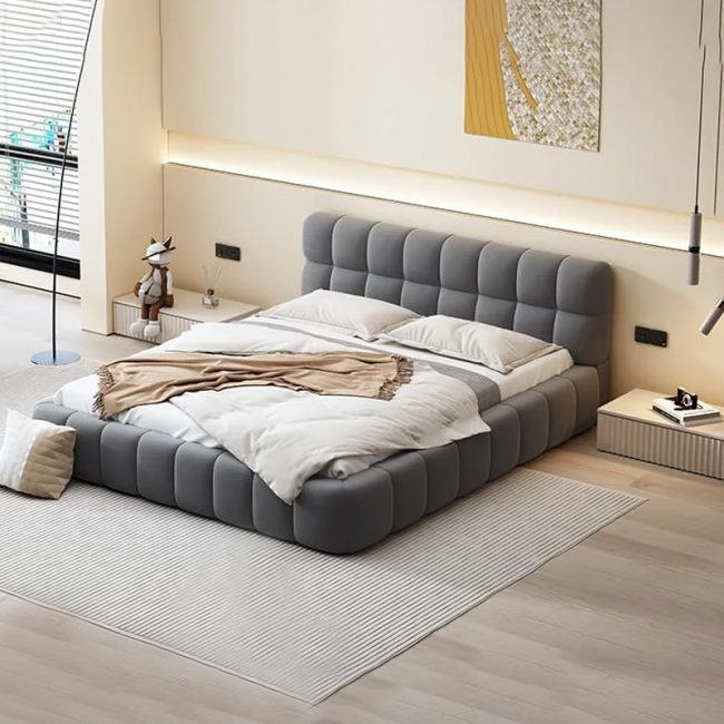 Luxury Velvet Upholstered Grounded Bed Frame