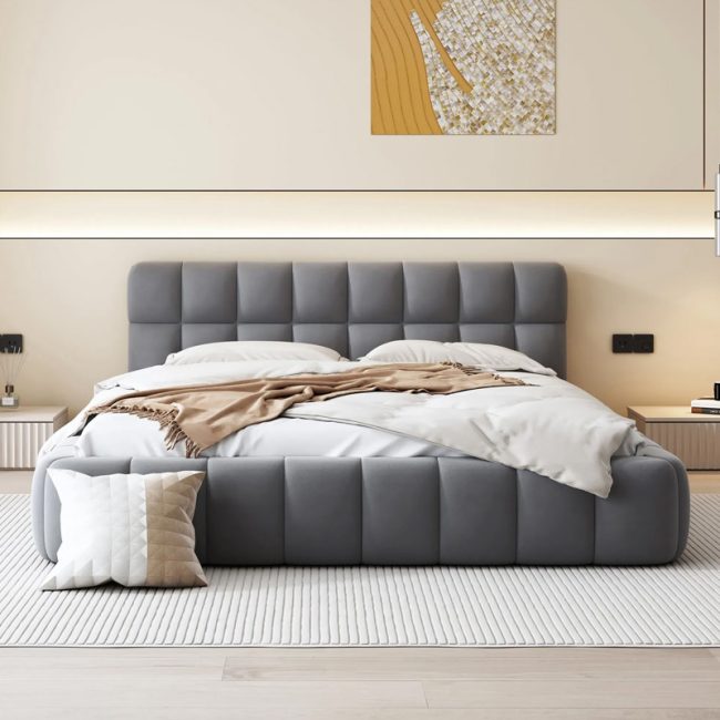 Luxury Velvet Upholstered Grounded Bed Frame