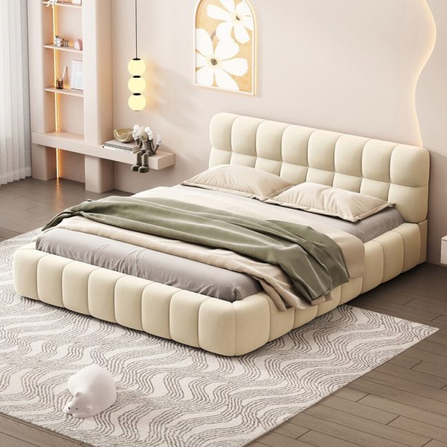 Luxury Velvet Upholstered Grounded Bed Frame