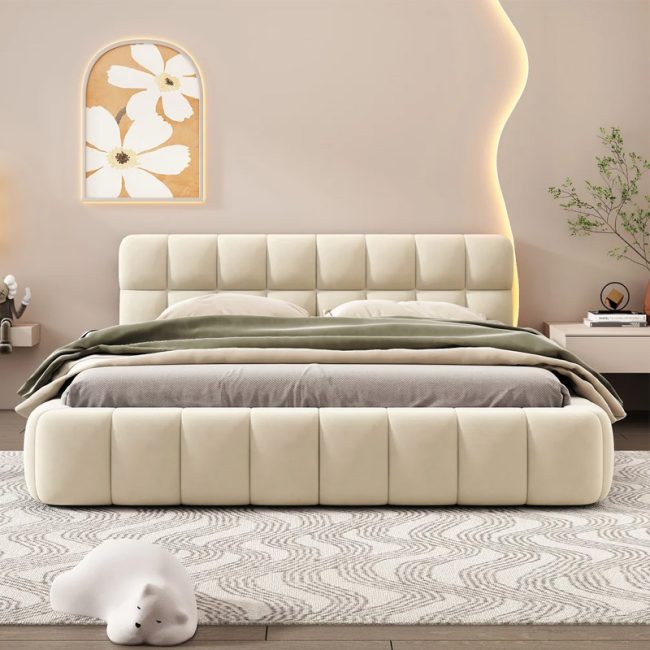 Luxury Velvet Upholstered Grounded Bed Frame