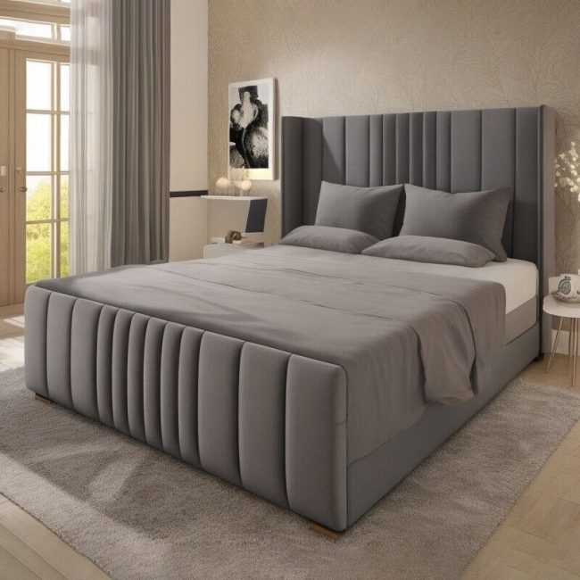 Luxury Velvet Upholstered Wing Ottoman Bed