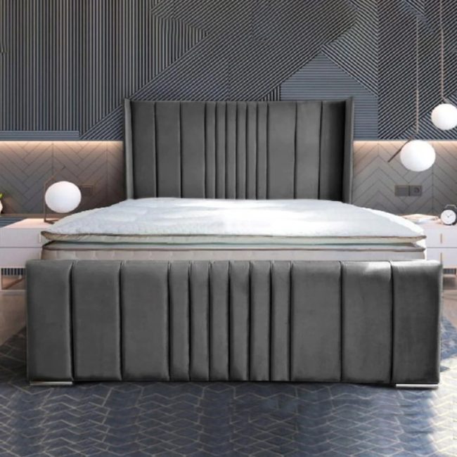 Luxury Velvet Upholstered Wing Ottoman Bed