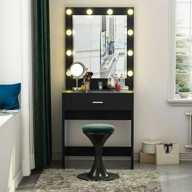 Makeup Dressing Table with LED Lighted Mirror