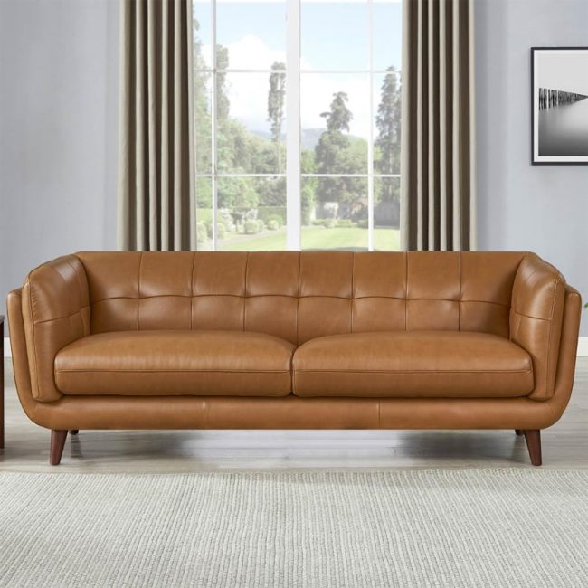 Mid Century Faux Leather Sofa Couch