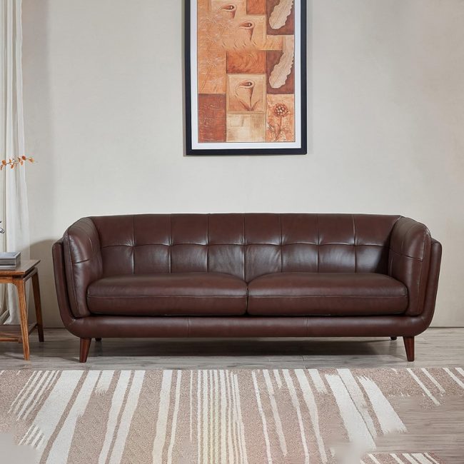 Mid Century Faux Leather Sofa Couch