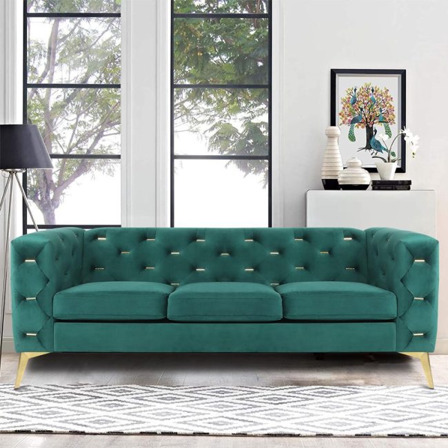 Mid Century Velvet Modern 3-Seater Sofa