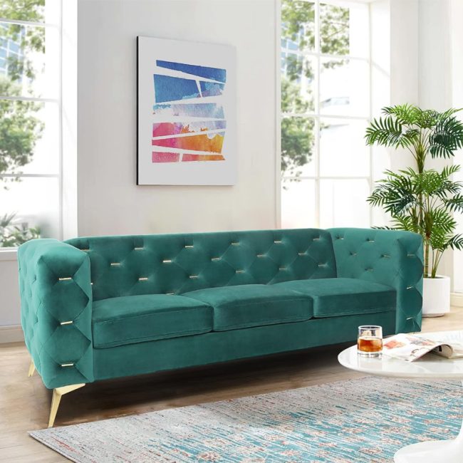 Mid Century Velvet Modern 3-Seater Sofa