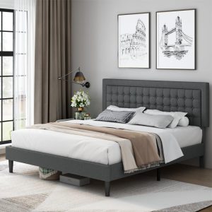 Shop Now Modern Bed Frame with Button Tufted Headboard Bed