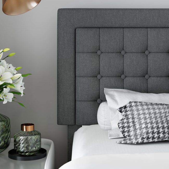 Modern Bed Frame with Button Tufted Headboard Bed