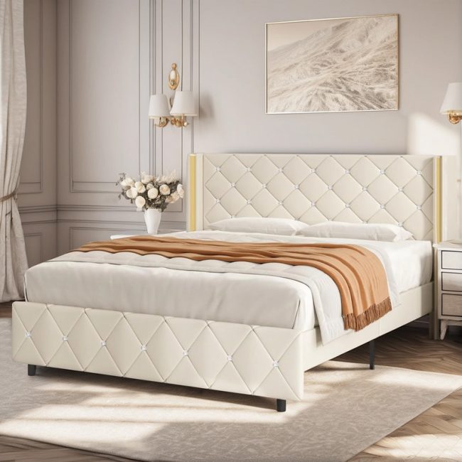 Modern Diamond Design Button Tufted Headboard Bed