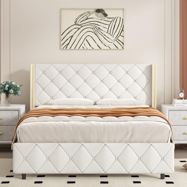 Modern Diamond Design Button Tufted Headboard Bed