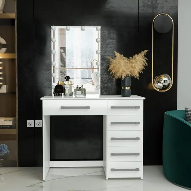 Modern Lighted Makeup Table with Mirror