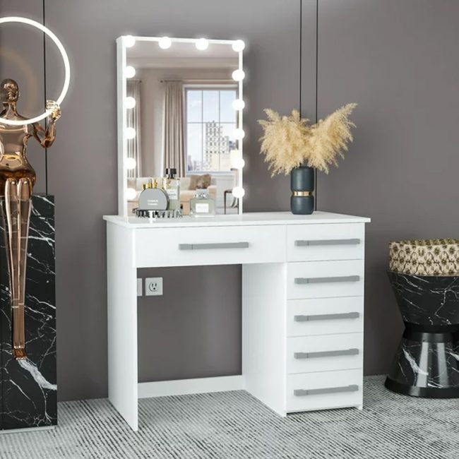 Modern Lighted Makeup Table with Mirror