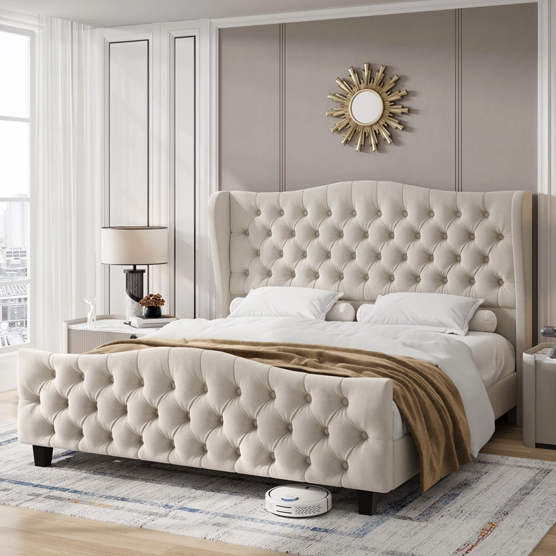 Modern Velvet Deep Button Tufted Upholstered Bed