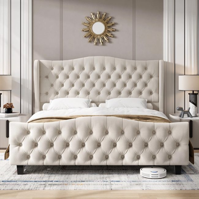 Modern Velvet Deep Button Tufted Upholstered Bed