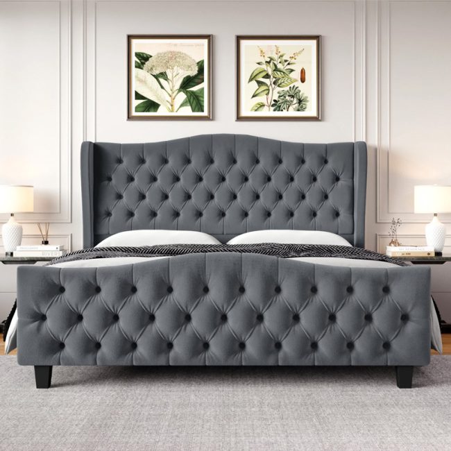 Modern Velvet Deep Button Tufted Upholstered Bed