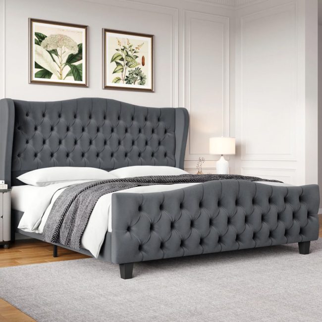 Modern Velvet Deep Button Tufted Upholstered Bed