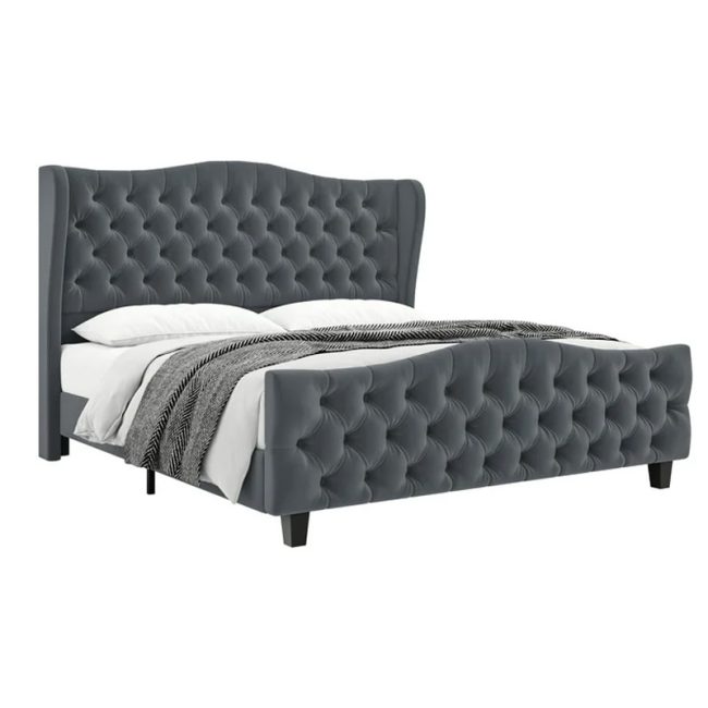 Modern Velvet Deep Button Tufted Upholstered Bed