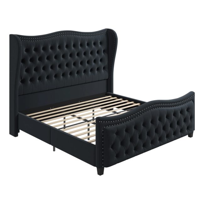 Modern Wave Design Deep Tufted Headboard Bed