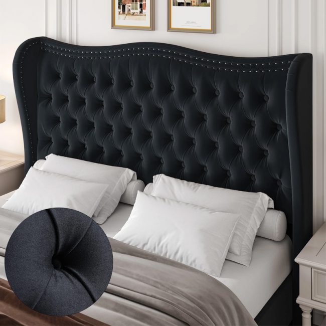 Modern Wave Design Deep Tufted Headboard Bed