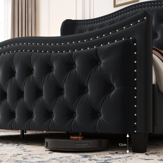 Modern Wave Design Deep Tufted Headboard Bed