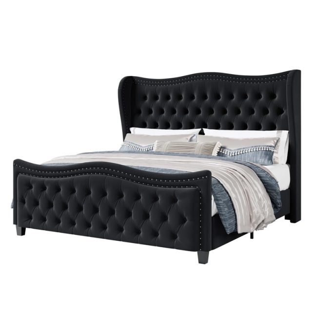 Modern Wave Design Deep Tufted Headboard Bed