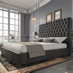 Rolled Edge Deep Button Tufted Headboard Beds